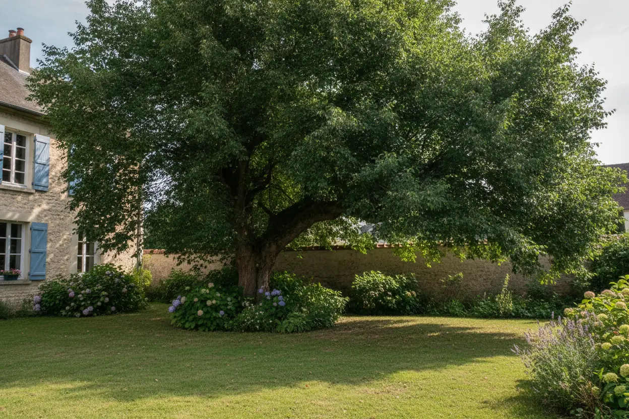 Tilleul dense et déséquilibré avant taille d'éclaircie dans un jardin des Marots à Troyes